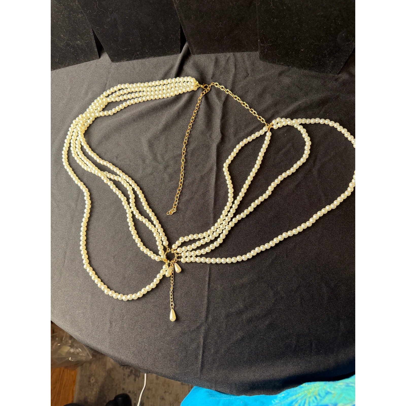 MultiLayered Pearl Body Chain Body Jewelry Rose GoldTone Accents And Tassel